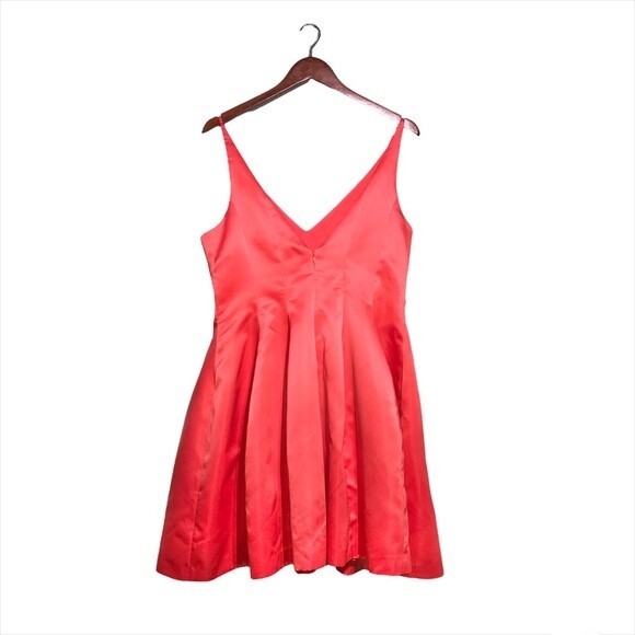 Badgley Mischka Coral Nikki Sleeveless Fit & Flare Satin Mini Cocktail Dress NWT - Picture 4 of 8